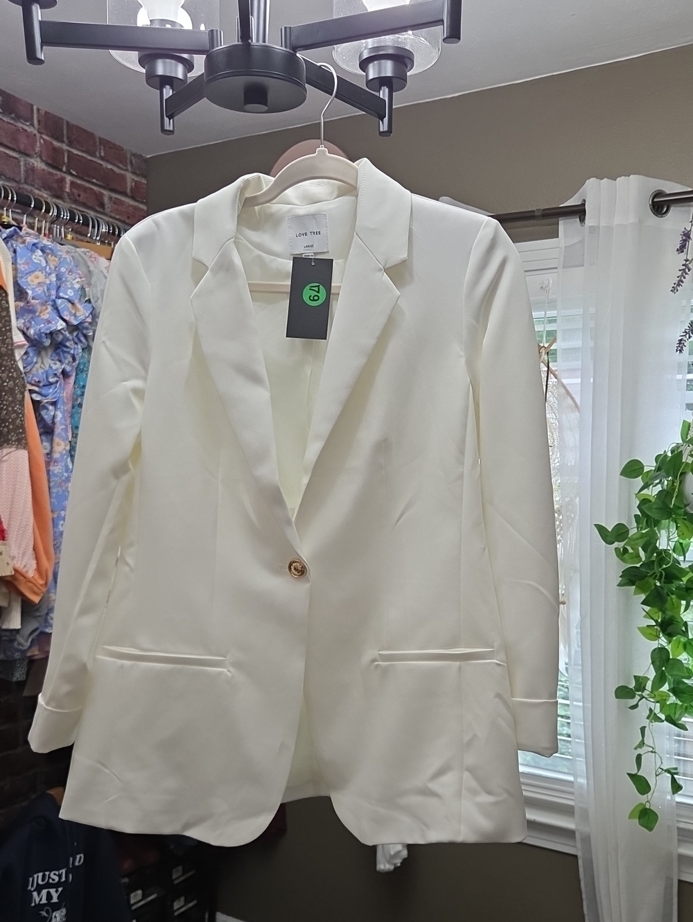 Love Tree Cream Single-Button Notch Lapel Blazer